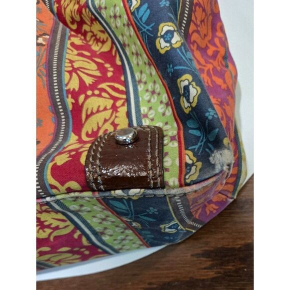 Bohemian Multicolor Striped Fossil purse Tote Bag Faux Leather Accents boho - Picture 7 of 10